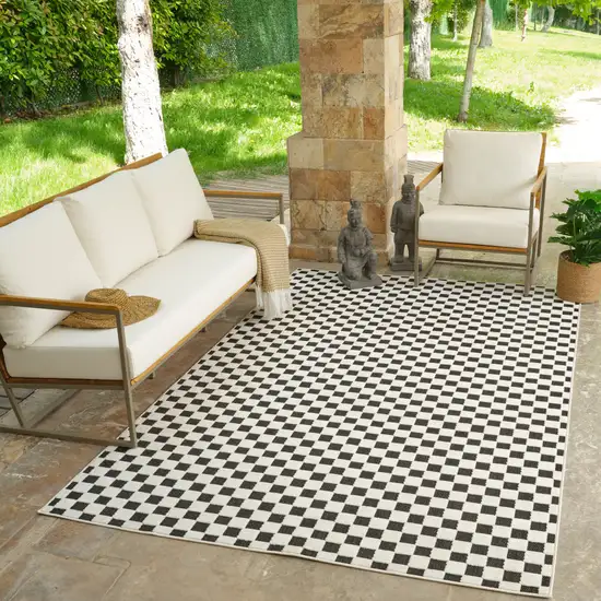 Black and White Geometric Distressed Indoor Outdoor Area Rug Photo 7