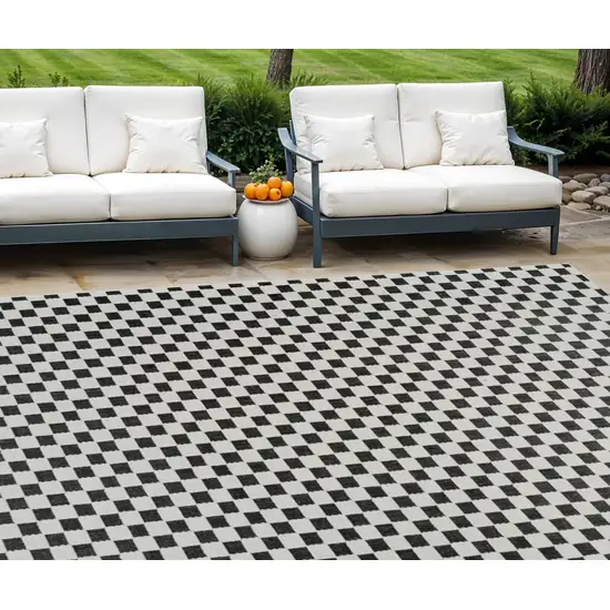 Black and White Geometric Distressed Indoor Outdoor Area Rug Photo 1