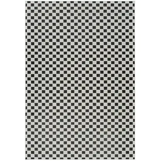 Black and White Geometric Distressed Indoor Outdoor Area Rug Photo 2