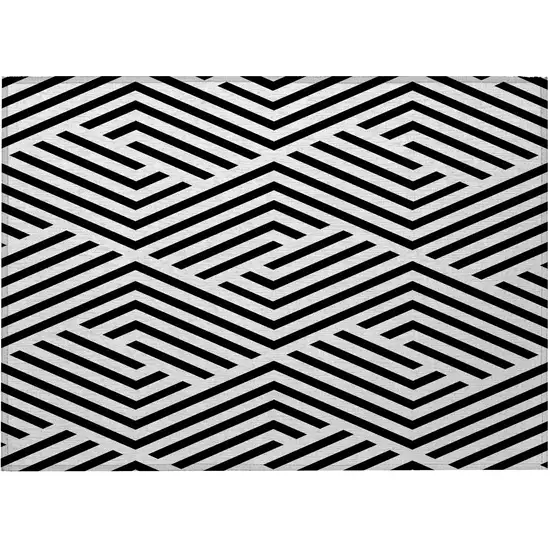 Black and White Geometric Washable Non Skid Indoor Outdoor Area Rug Photo 5