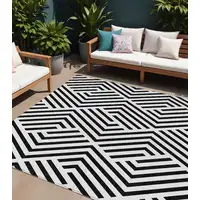 Photo of Black and White Geometric Washable Non Skid Indoor Outdoor Area Rug