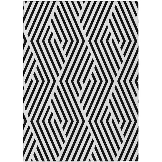 Black and White Geometric Washable Non Skid Indoor Outdoor Area Rug Photo 2