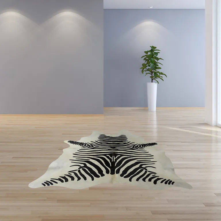 Black and White Stenciled Cowhide Rug Photo 5