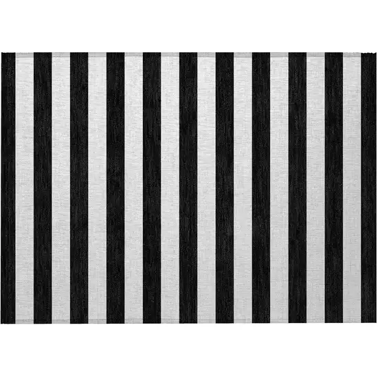 Black and White Striped Washable Indoor Outdoor Area Rug Photo 5