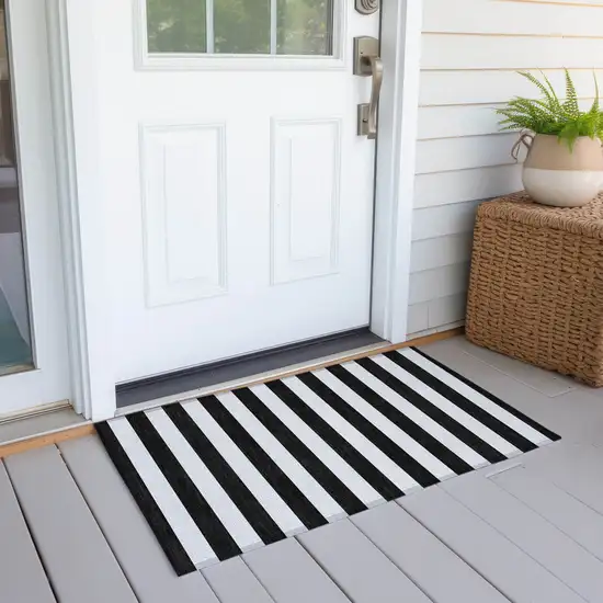 Black and White Striped Washable Indoor Outdoor Area Rug Photo 7