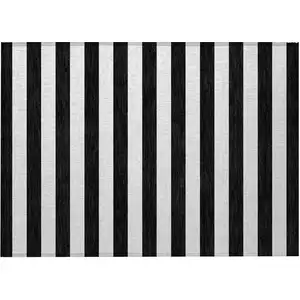 Photo of Black and White Striped Washable Non Skid Indoor Outdoor Area Rug