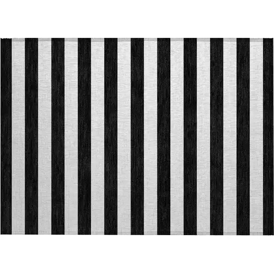 Black and White Striped Washable Non Skid Indoor Outdoor Area Rug Photo 2