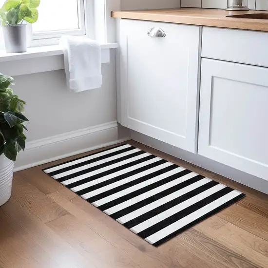 Black and White Striped Washable Indoor Outdoor Area Rug Photo 8