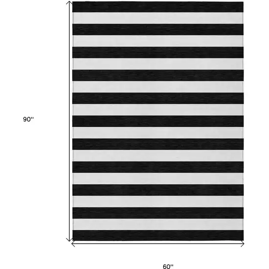 Black and White Striped Washable Non Skid Indoor Outdoor Area Rug Photo 3