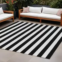 Photo of Black and White Striped Washable Non Skid Indoor Outdoor Area Rug