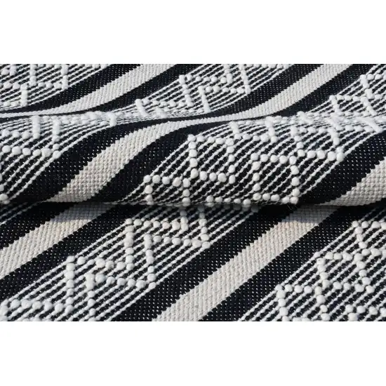 Black and White Wool Geometric Stripe Hand Loomed Area Rug Photo 6