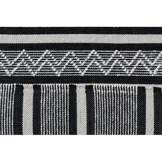 Black and White Wool Geometric Stripe Hand Loomed Area Rug Photo 5