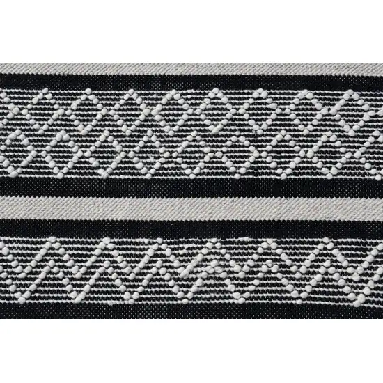 Black and White Wool Geometric Stripe Hand Loomed Area Rug Photo 4