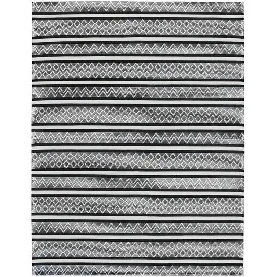 Black and White Wool Geometric Stripe Hand Loomed Area Rug Photo 2