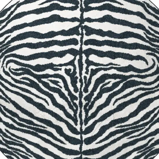 8' X 8' Black and White Zebra Print Round Shag Handmade Non Skid Area Rug Photo 3