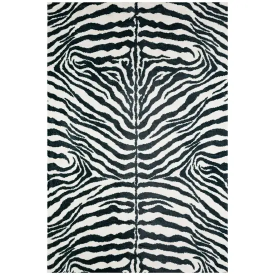 Black and White Zebra Print Round Shag Handmade Non Skid Area Rug Photo 1