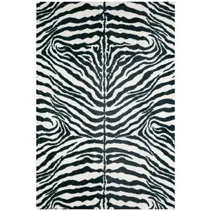 Photo of Black and White Zebra Print Round Shag Handmade Non Skid Area Rug