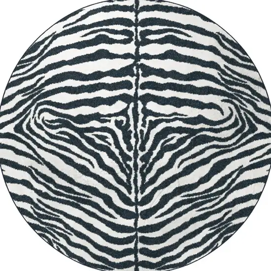 8' X 8' Black and White Zebra Print Round Shag Handmade Non Skid Area Rug Photo 4