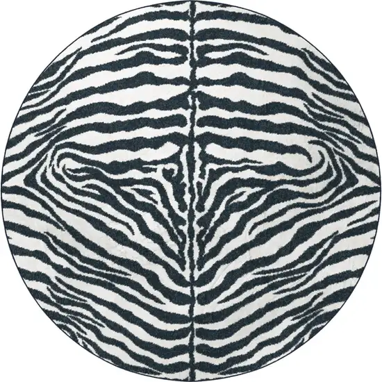 8' X 8' Black and White Zebra Print Round Shag Handmade Non Skid Area Rug Photo 5