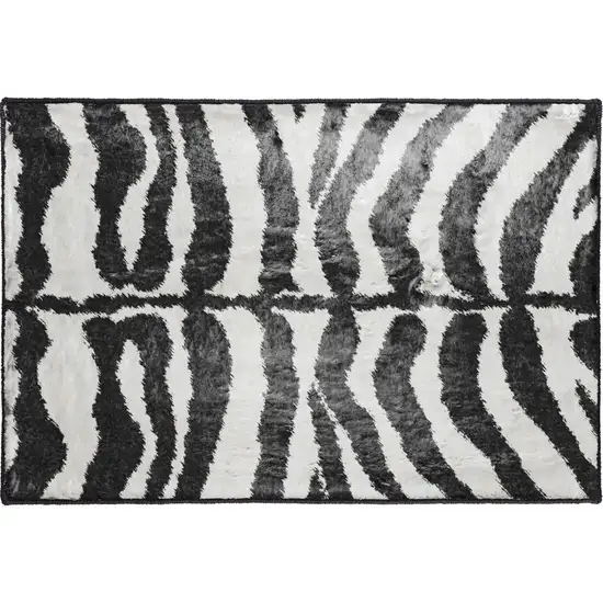 Black and White Zebra Print Shag Handmade Non Skid Area Rug Photo 5