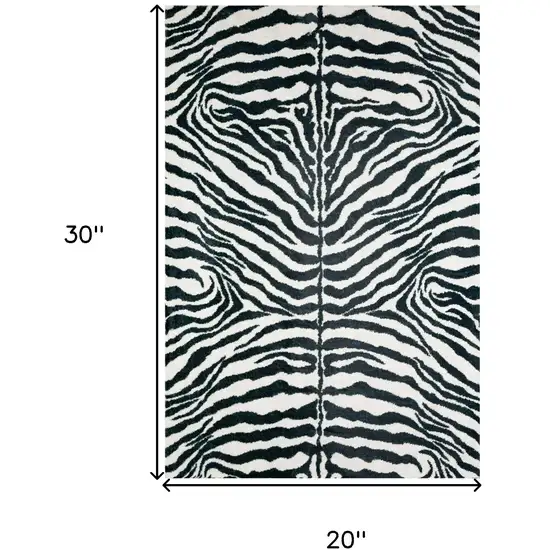 Black and White Zebra Print Shag Handmade Non Skid Area Rug Photo 6