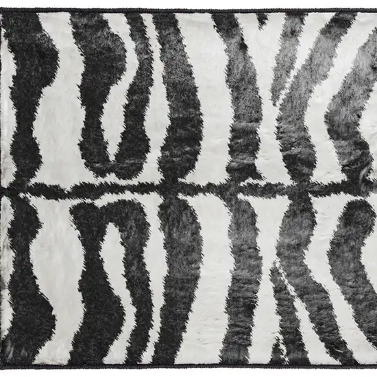 Black and White Zebra Print Shag Handmade Non Skid Area Rug Photo 4