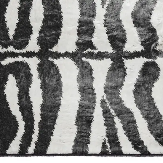 Black and White Zebra Print Shag Handmade Non Skid Area Rug Photo 3