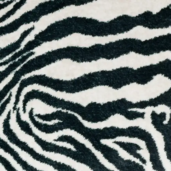 Black and White Zebra Print Shag Handmade Non Skid Area Rug Photo 3