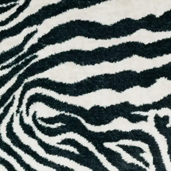 Black and White Zebra Print Shag Handmade Non Skid Area Rug Photo 3