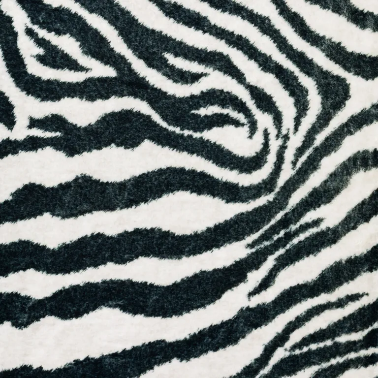 Black and White Zebra Print Shag Handmade Non Skid Area Rug Photo 4