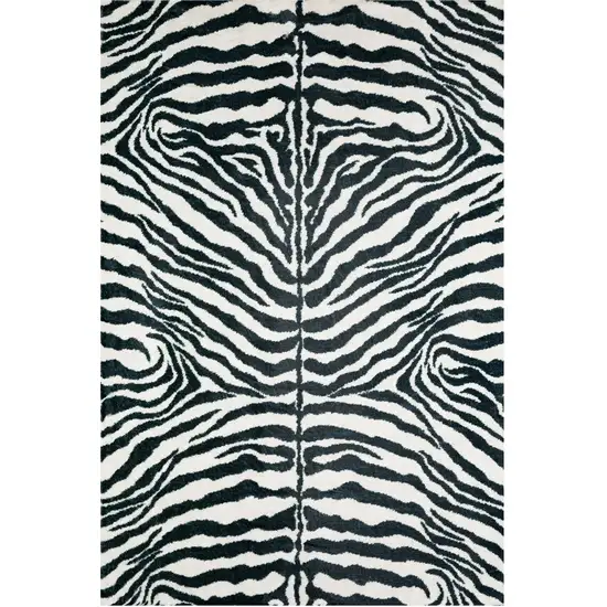 Black and White Zebra Print Shag Handmade Non Skid Area Rug Photo 5