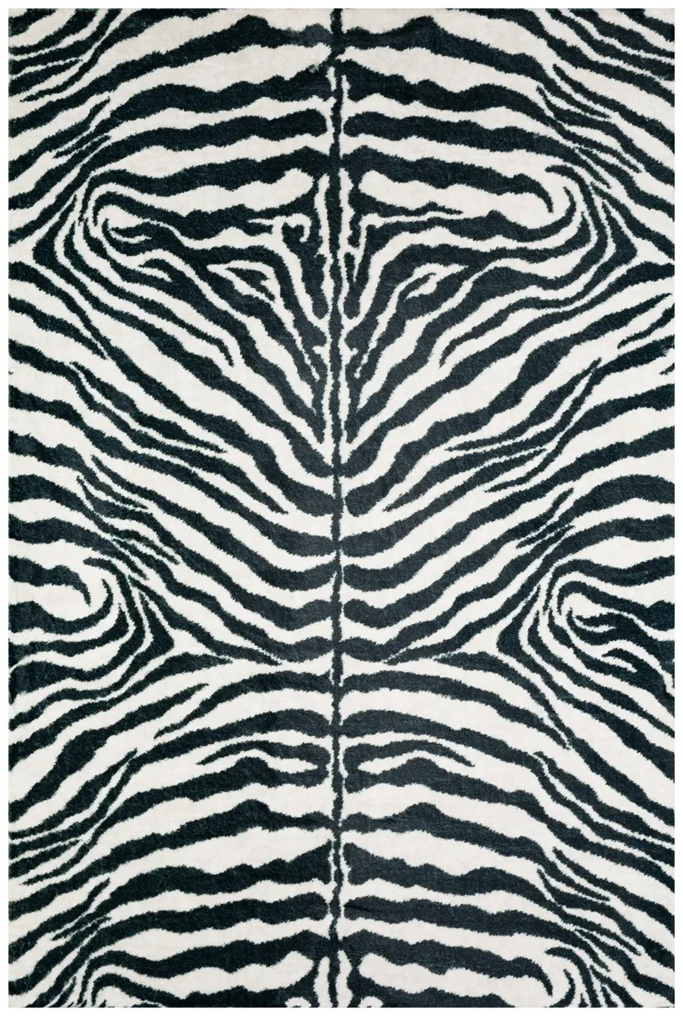 Black and White Zebra Print Shag Handmade Non Skid Area Rug Photo 1