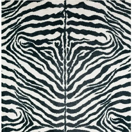 Black and White Zebra Print Shag Handmade Non Skid Area Rug Photo 4