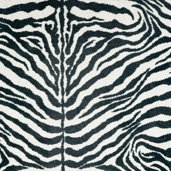 Black and White Zebra Print Shag Handmade Non Skid Area Rug Photo 3