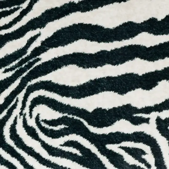 Black and White Zebra Print Shag Handmade Non Skid Area Rug Photo 3