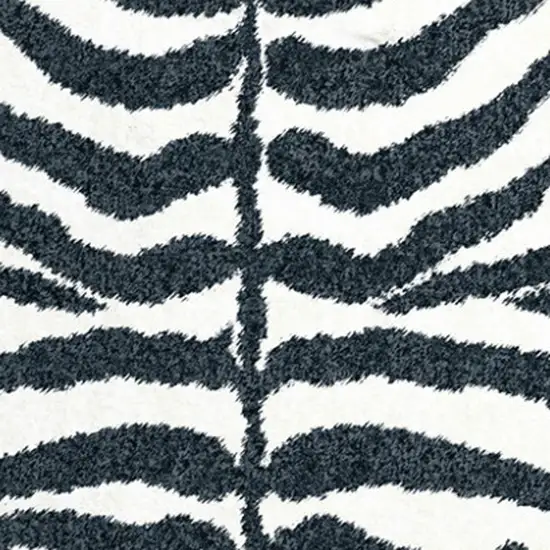 Black and White Zebra Print Shag Handmade Non Skid Runner Rug Photo 3