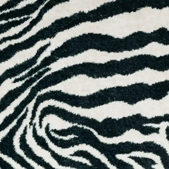 Black and White Zebra Print Shag Handmade Non Skid Runner Rug Photo 3