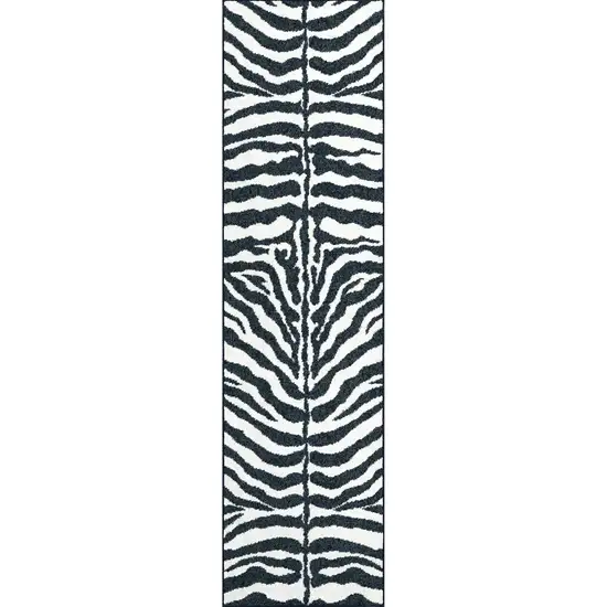 Black and White Zebra Print Shag Handmade Non Skid Runner Rug Photo 5