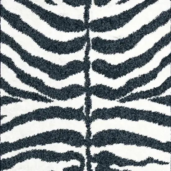 Black and White Zebra Print Shag Handmade Non Skid Runner Rug Photo 4