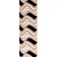 Photo of Black or Beige Abstract Waves Wool Runner Rug