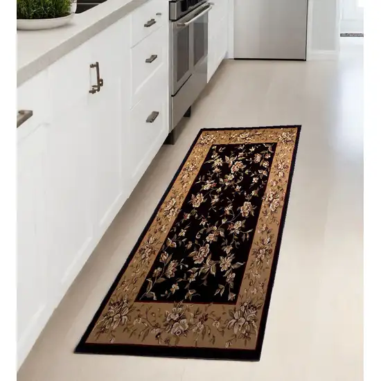 2' X 8' Black Or Beige Floral Runner Rug Photo 1