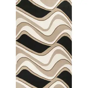 Photo of Black or Beige Waves Wool Area Rug