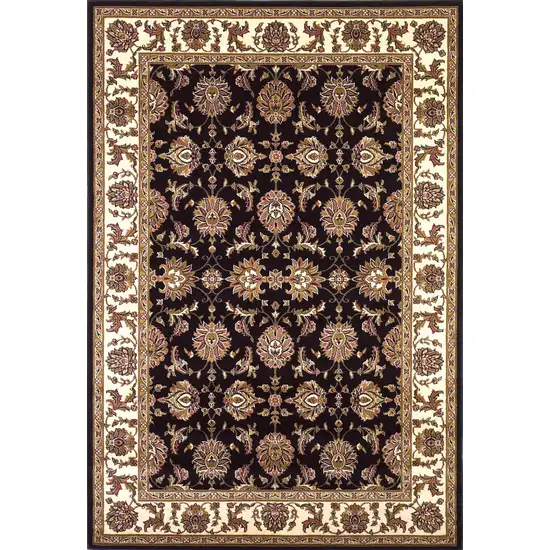 Black or Ivory Floral Bordered Area Rug Photo 1