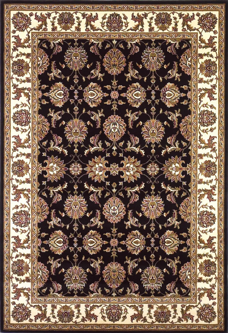 Black or Ivory Floral Bordered Area Rug Photo 1