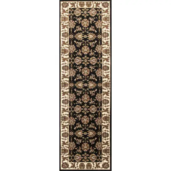 Black or Ivory Floral Bordered Area Rug Photo 4