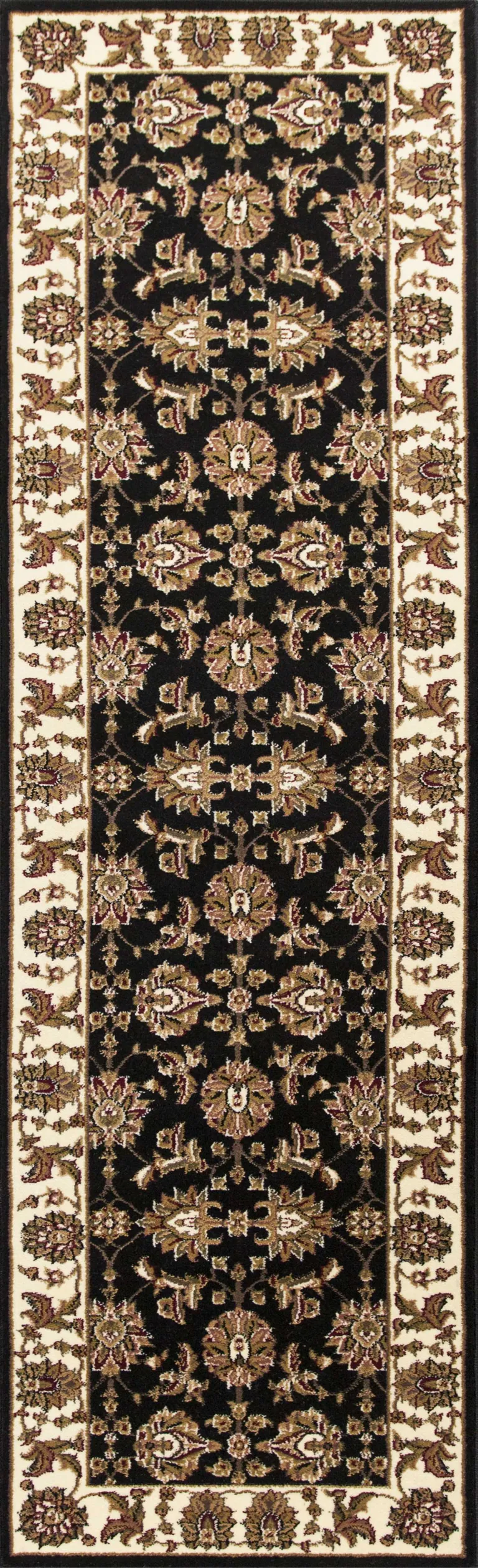 Black or Ivory Floral Bordered Area Rug Photo 4