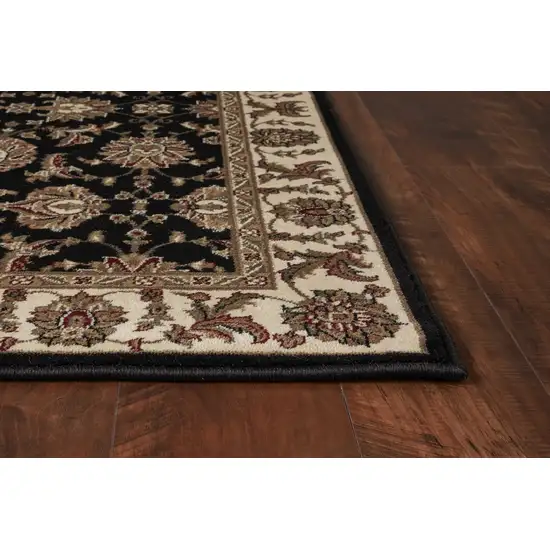 Black or Ivory Floral Bordered Area Rug Photo 5