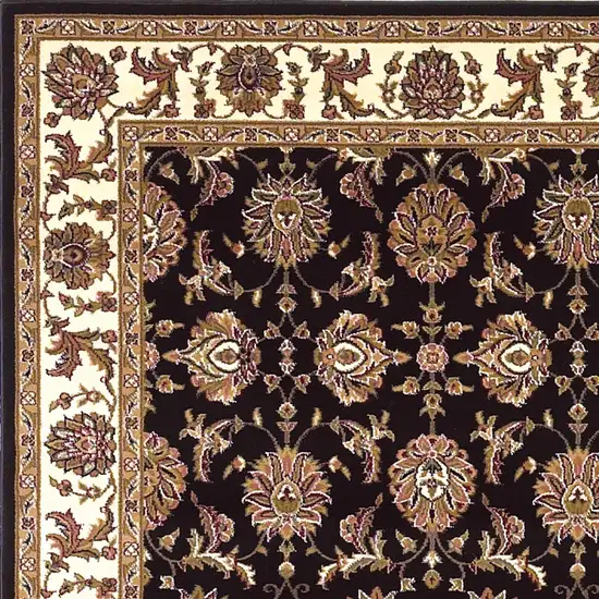 Black or Ivory Floral Bordered Area Rug Photo 3