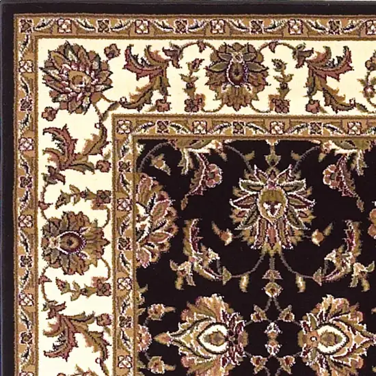 Black or Ivory Floral Bordered Area Rug Photo 2