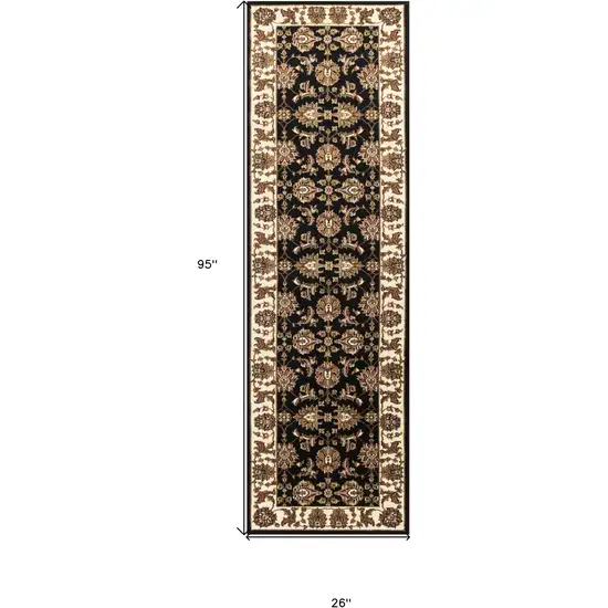 2' X 8' Black Or Ivory Traditional Bordered Rug Photo 8